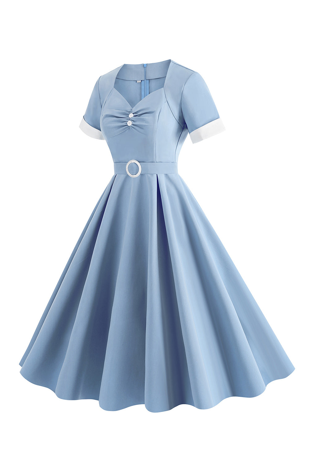 Blå A Line Vintage 1950'er kjole med bælte