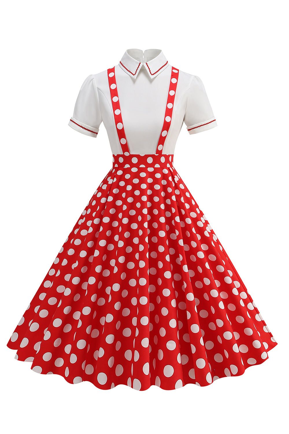 Blå Peter Pan Krave Polka Dots Stropper Samlet Vintage Kjole