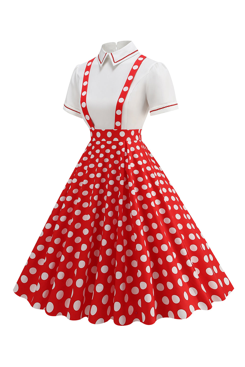 Blå Peter Pan Krave Polka Dots Stropper Samlet Vintage Kjole