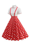 Blå Peter Pan Krave Polka Dots Stropper Samlet Vintage Kjole