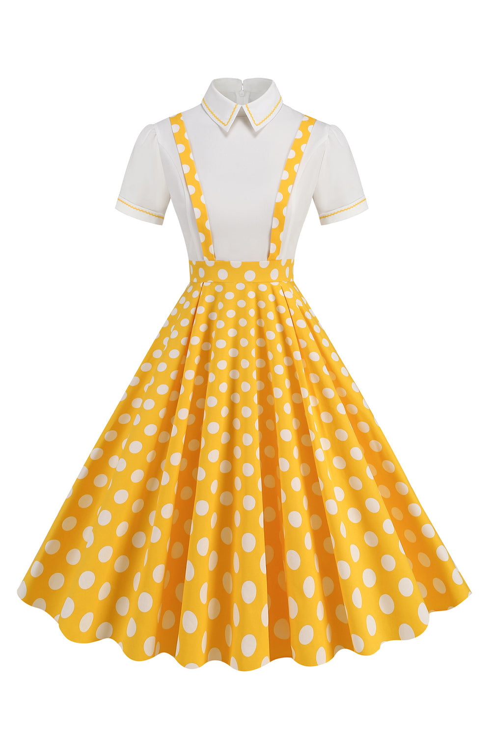 Blå Peter Pan Krave Polka Dots Stropper Samlet Vintage Kjole