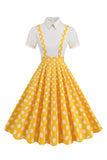 Blå Peter Pan Krave Polka Dots Stropper Samlet Vintage Kjole