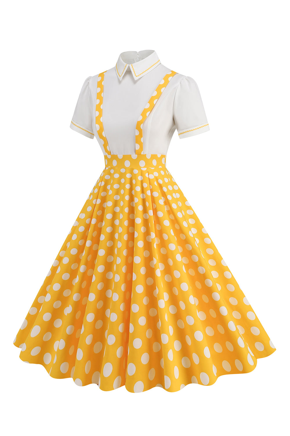 Blå Peter Pan Krave Polka Dots Stropper Samlet Vintage Kjole