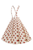 Abrikos Polka Dots A Line Stropper Samlet Vintage Kjole