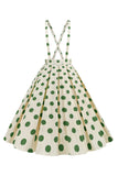 Abrikos Polka Dots A Line Stropper Samlet Vintage Kjole
