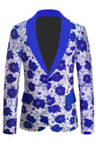 Royal Blue Sjal Revers Jacquard Mænds Prom Blazer