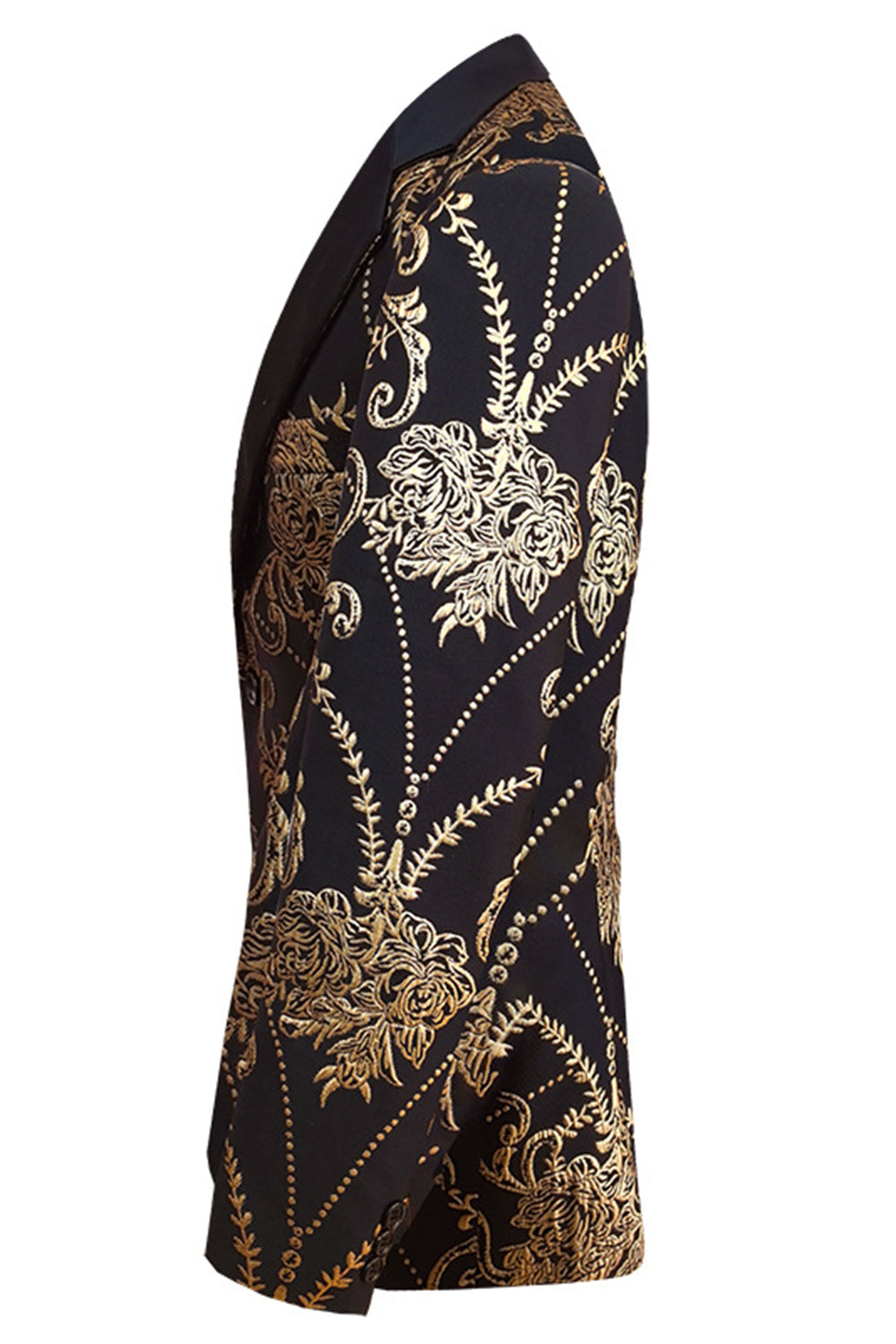 Sort gylden hakket revers Jacquard blazer til mænd