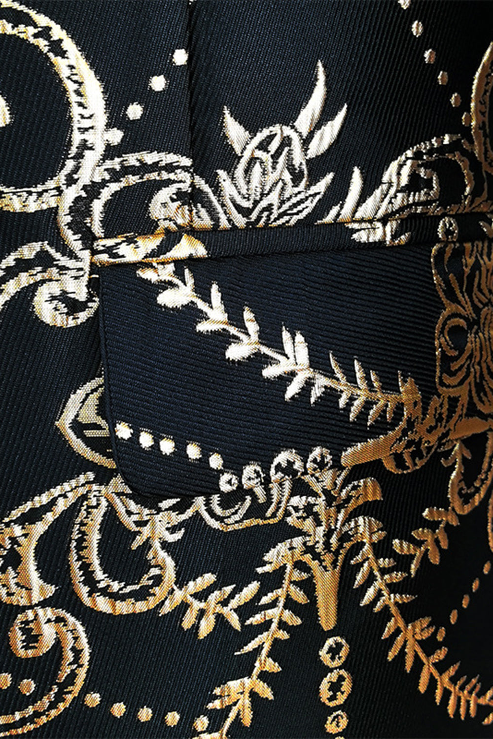 Sort gylden hakket revers Jacquard blazer til mænd
