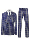 Royal Blue Plaid Peak Revers Double Breasted 2 stk herredragt