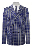 Royal Blue Plaid Peak Revers Double Breasted 2 stk herredragt