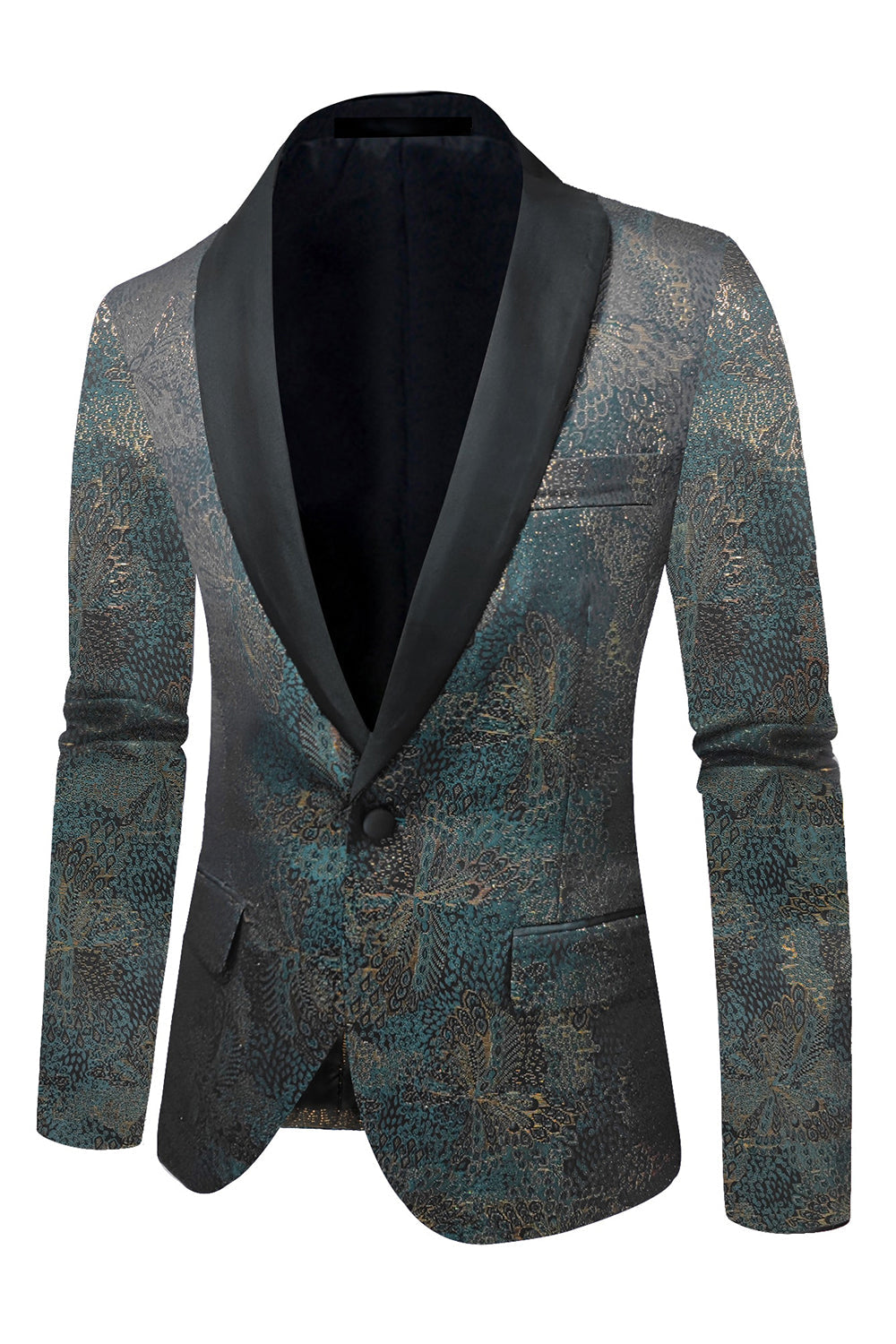 Mørkeblå Jacquard Sjal Revers Mænds Fest Blazer