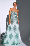 Sparkly Green A Line Sweetheart Long Prom Kjole