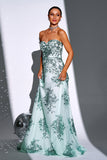 Sparkly Green A Line Sweetheart Long Prom Kjole
