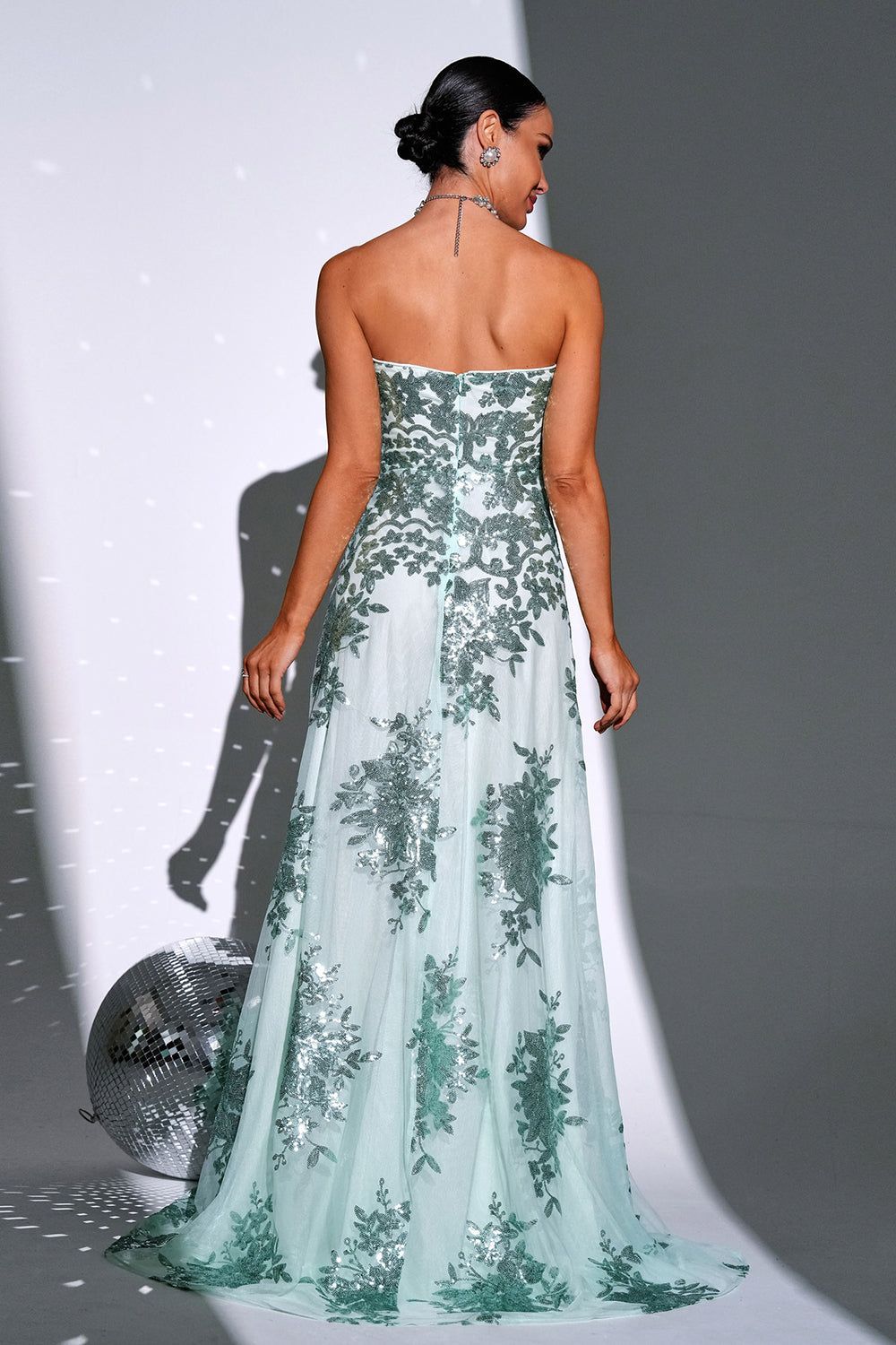 Sparkly Green A Line Sweetheart Long Prom Kjole