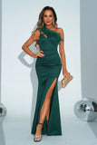 Havfrue grøn One Shoulder Long Prom Kjole med slids