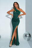 Havfrue grøn One Shoulder Long Prom Kjole med slids