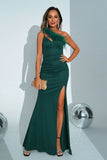 Havfrue grøn One Shoulder Long Prom Kjole med slids