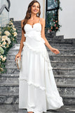 Hvid A Line Sweetheart Neck Spaghetti Stropper Lang enkel kjole