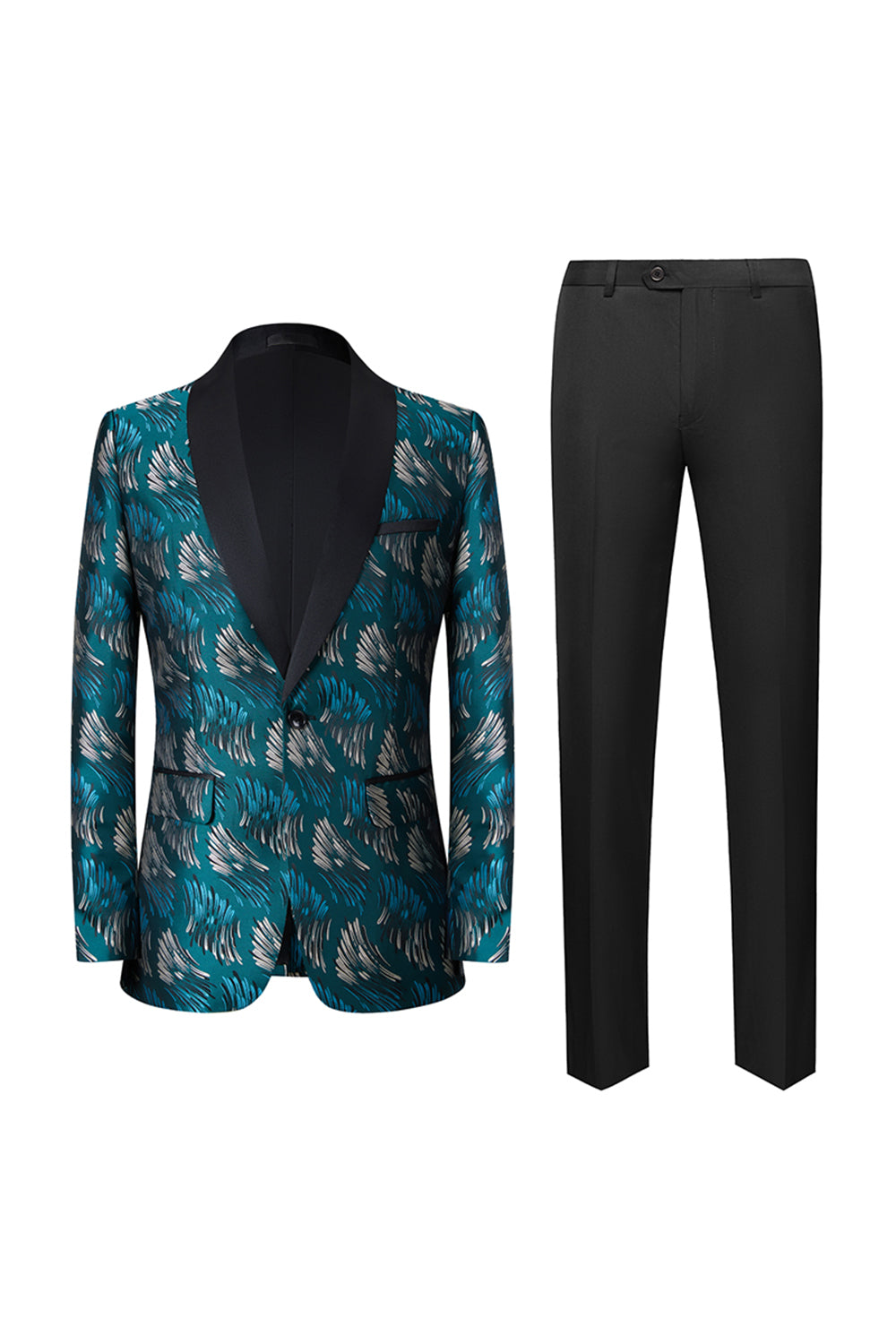 Påfugl Grønt sjal revers 2 stykker Mænds Jakkesæt