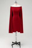 Bourgogne Off the Shoulder Bodycon Cocktail Kjole Med Cape Ærmer