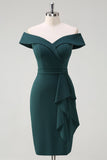 Mørkegrøn Off the Shoulder Flæsekjole Bodycon Cocktail Party Kjole