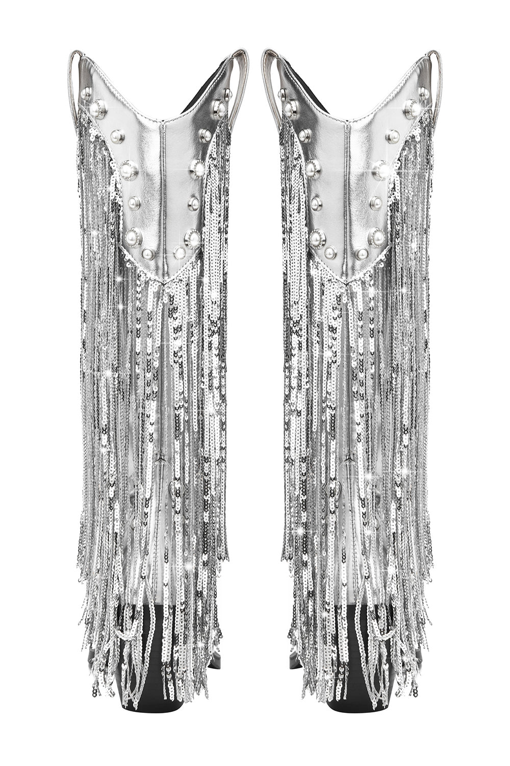 Kvinders blå frynser metallisk spids tå Chunky hæl midt på kalven støvler