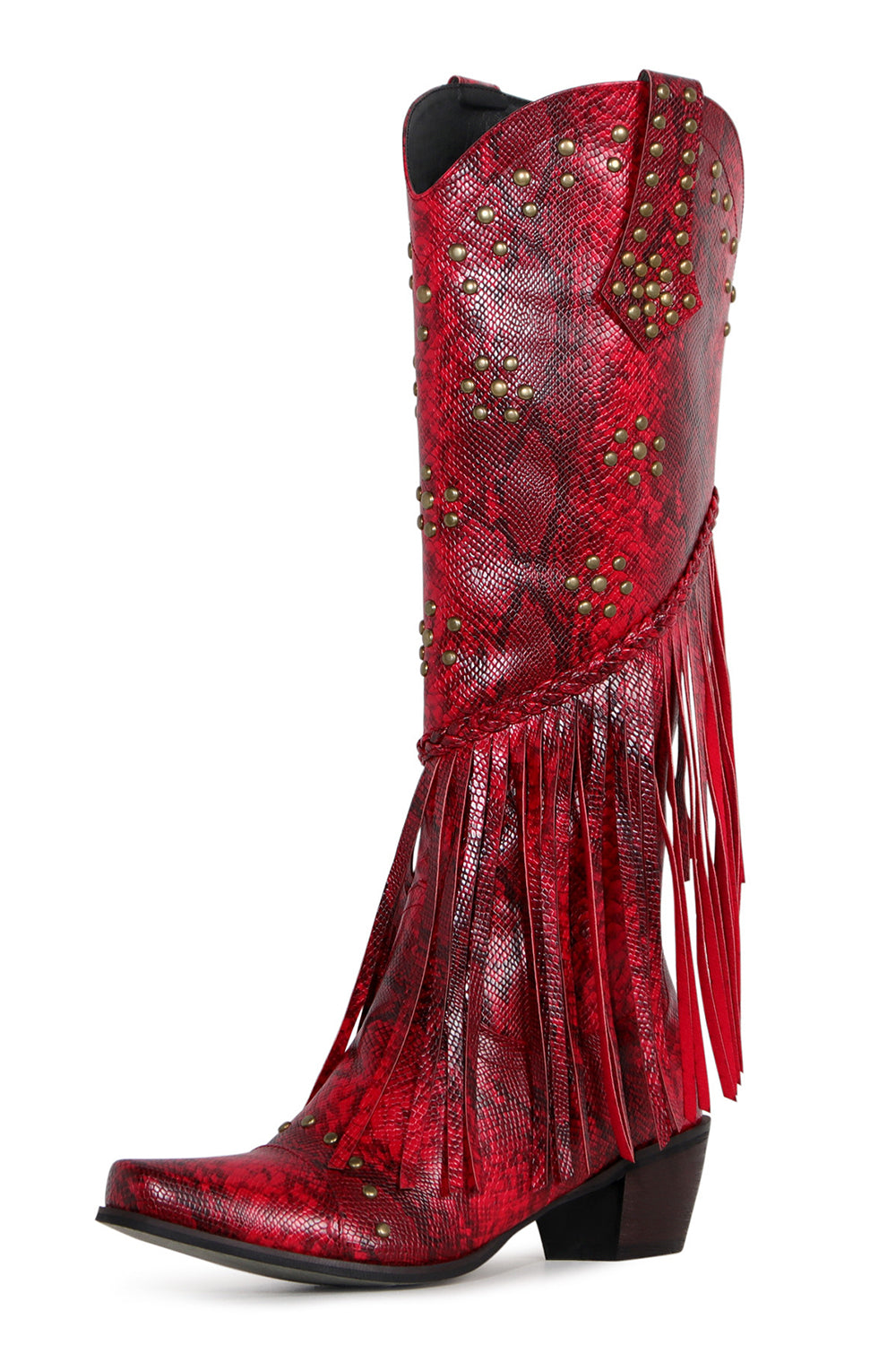 Kvinders Sorte Beaded frynser Spids Tå Chunky Hell Støvler