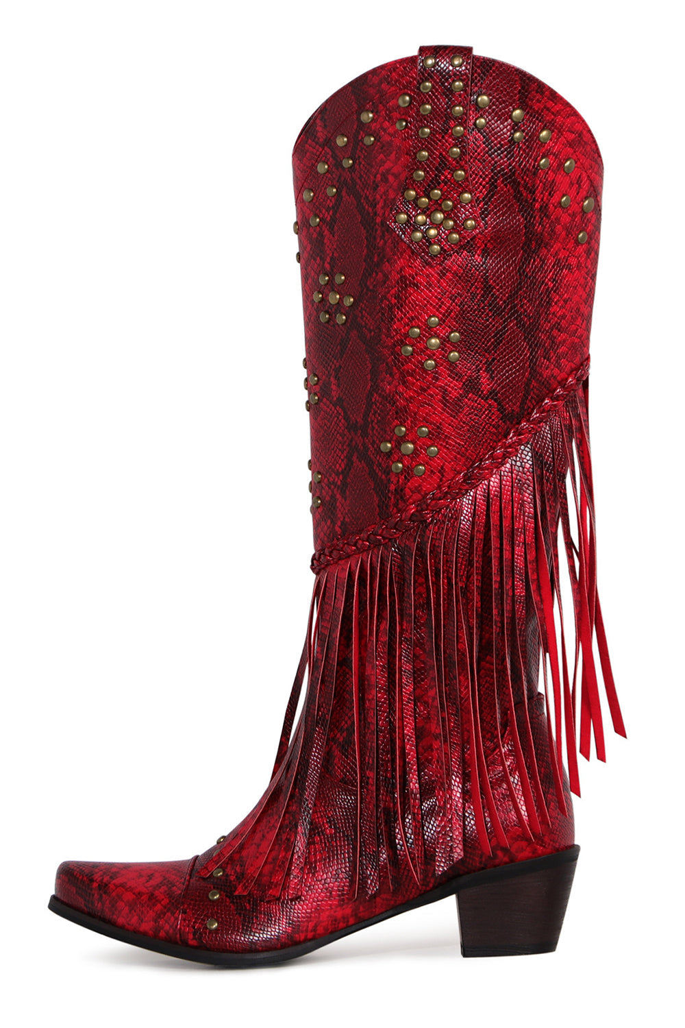 Kvinders Sorte Beaded frynser Spids Tå Chunky Hell Støvler