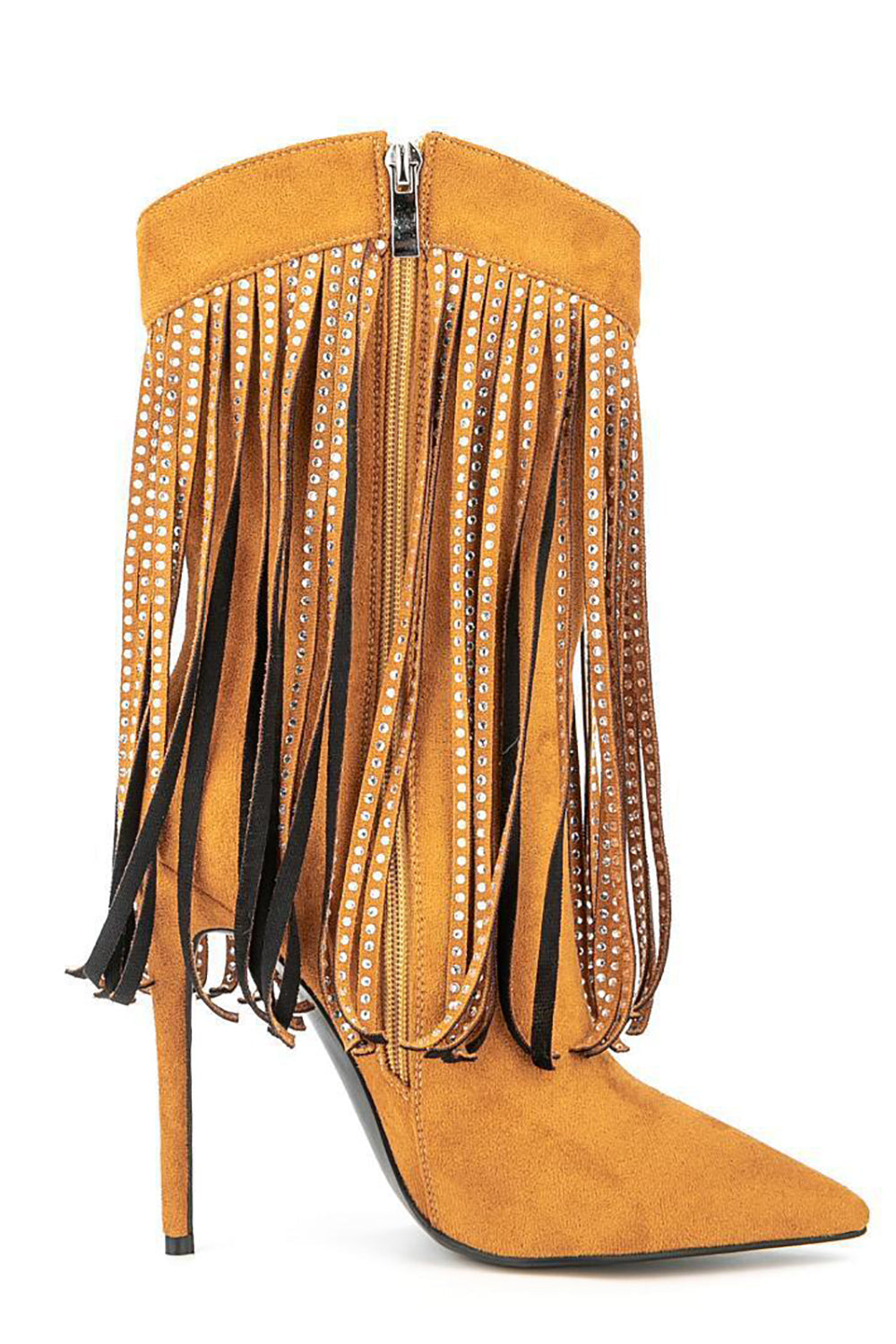 Sort ruskind Rhinestone frynsede stilethæle ankelstøvler