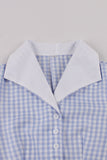 Blå revers hals Plaid Vintage 1950'erne kjole