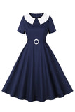 Navy rund hals A Line Vintage 1950'erne kjole