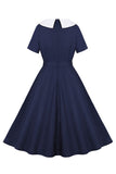 Navy rund hals A Line Vintage 1950'erne kjole