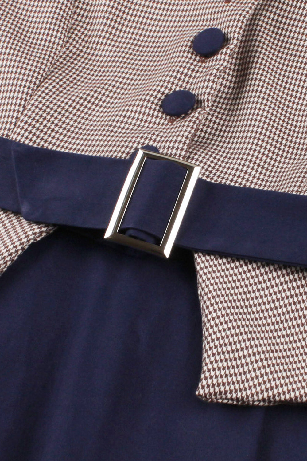 Navy Houndstooth bælte lange ærmer 1950'erne kjole