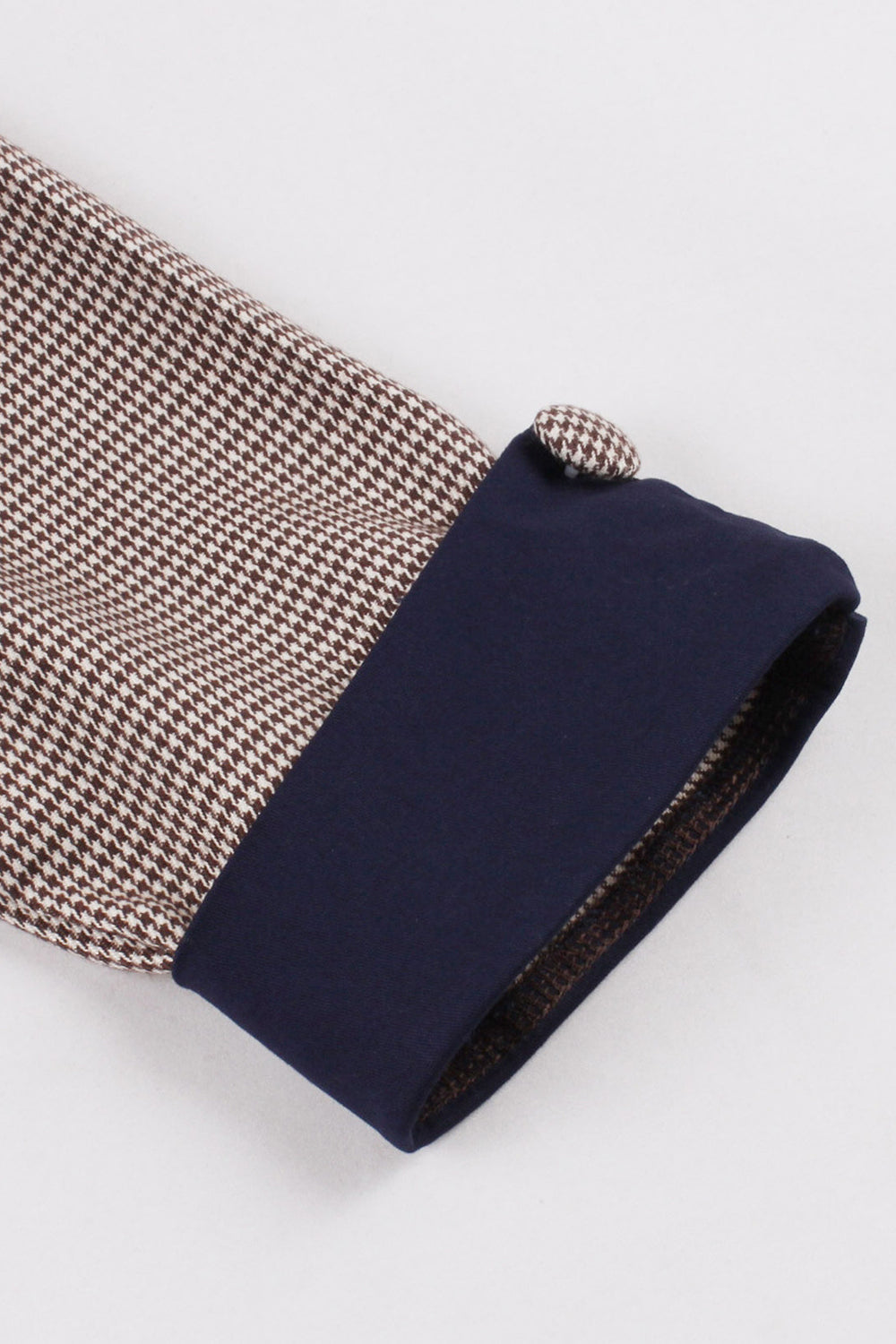 Navy Houndstooth bælte lange ærmer 1950'erne kjole