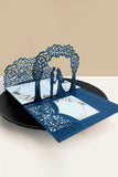 Personlig Navy Hollow bryllupsinvitation med RSVP