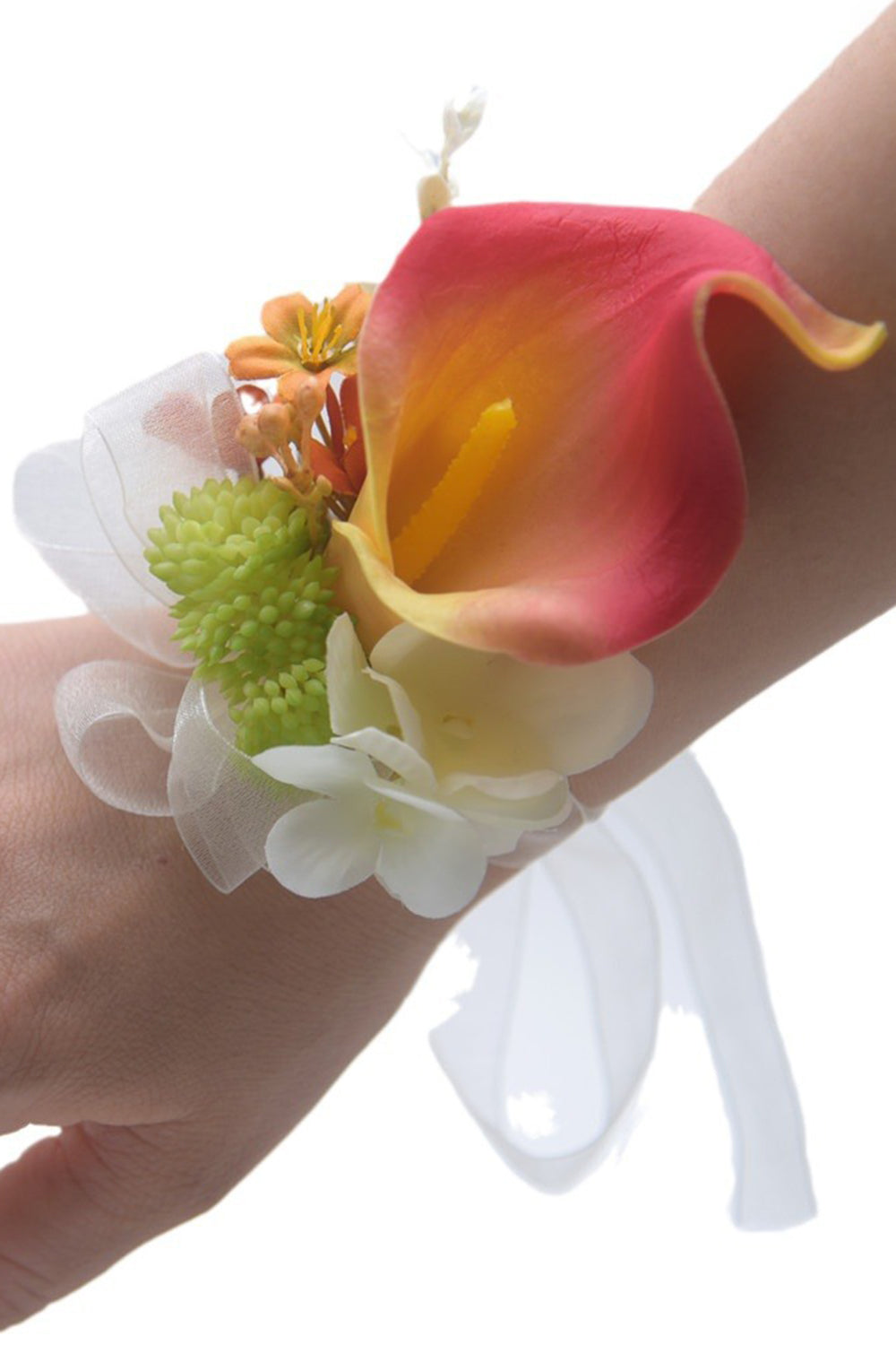 Pink håndled corsage til brudepige