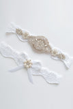 Perle Rhinestone Blonde Brude Strømpebånd Sæt