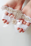 Perle Rhinestone Blonde Brude Strømpebånd Sæt
