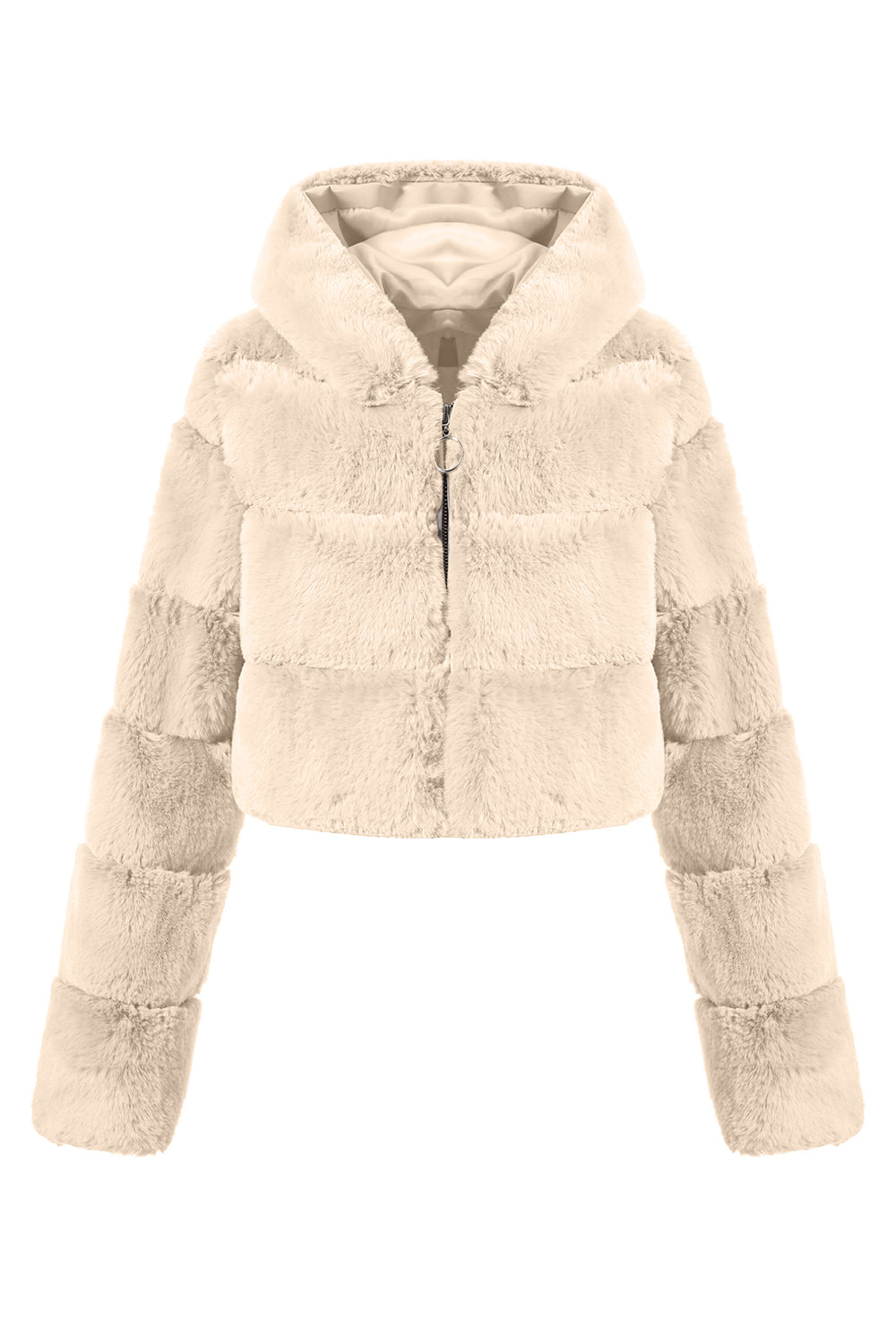 Sort fluffy imiteret pels lynlås kort frakke