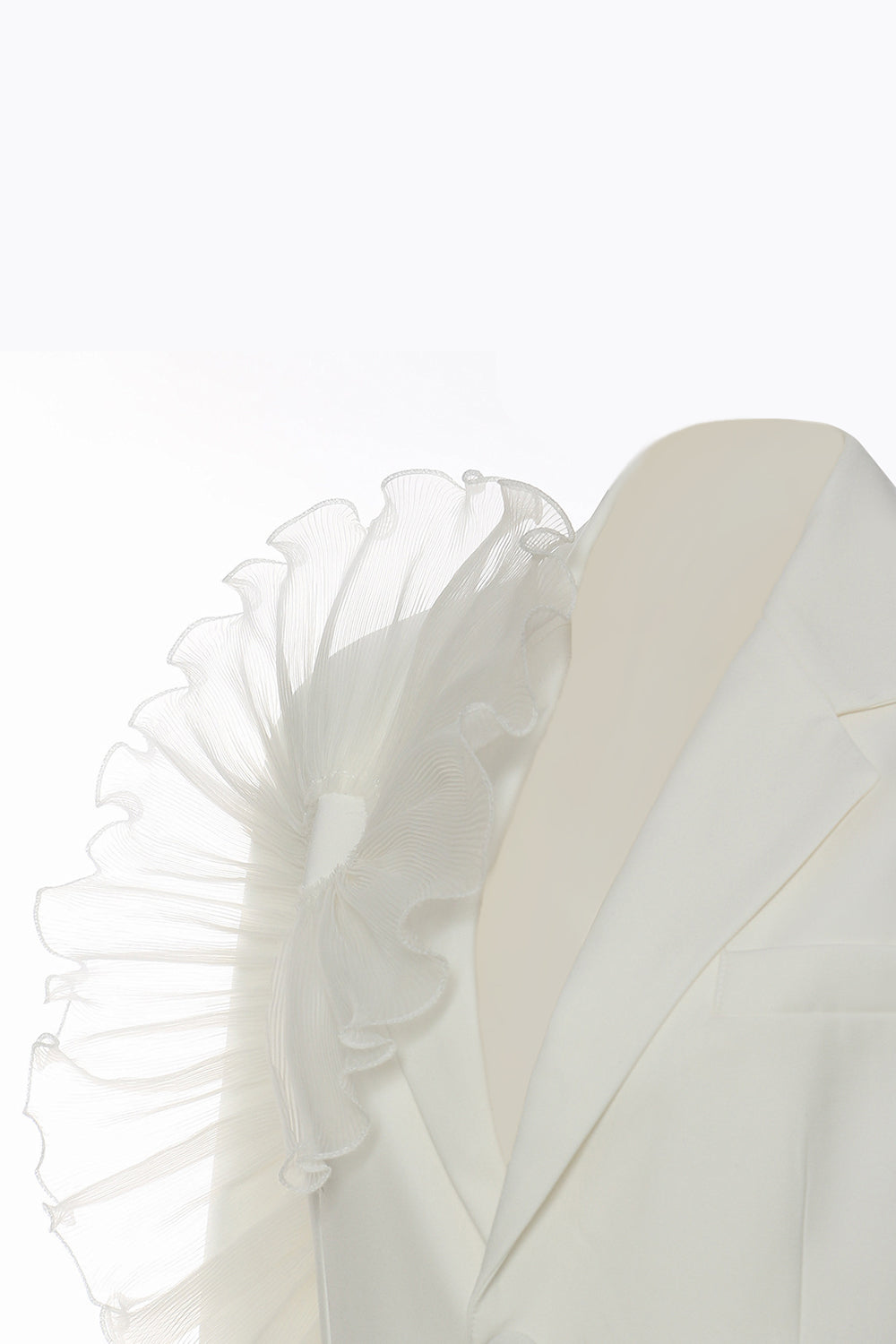 Hvid Notched Revers Kvinder Blazer med Flæser