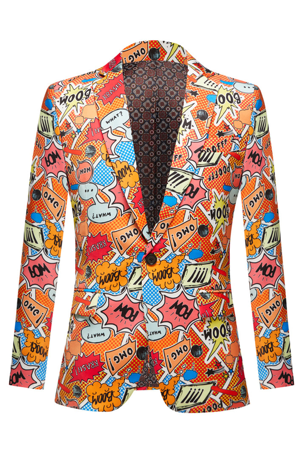 Orange Notch Revers Graffiti Blazer Til Mænd