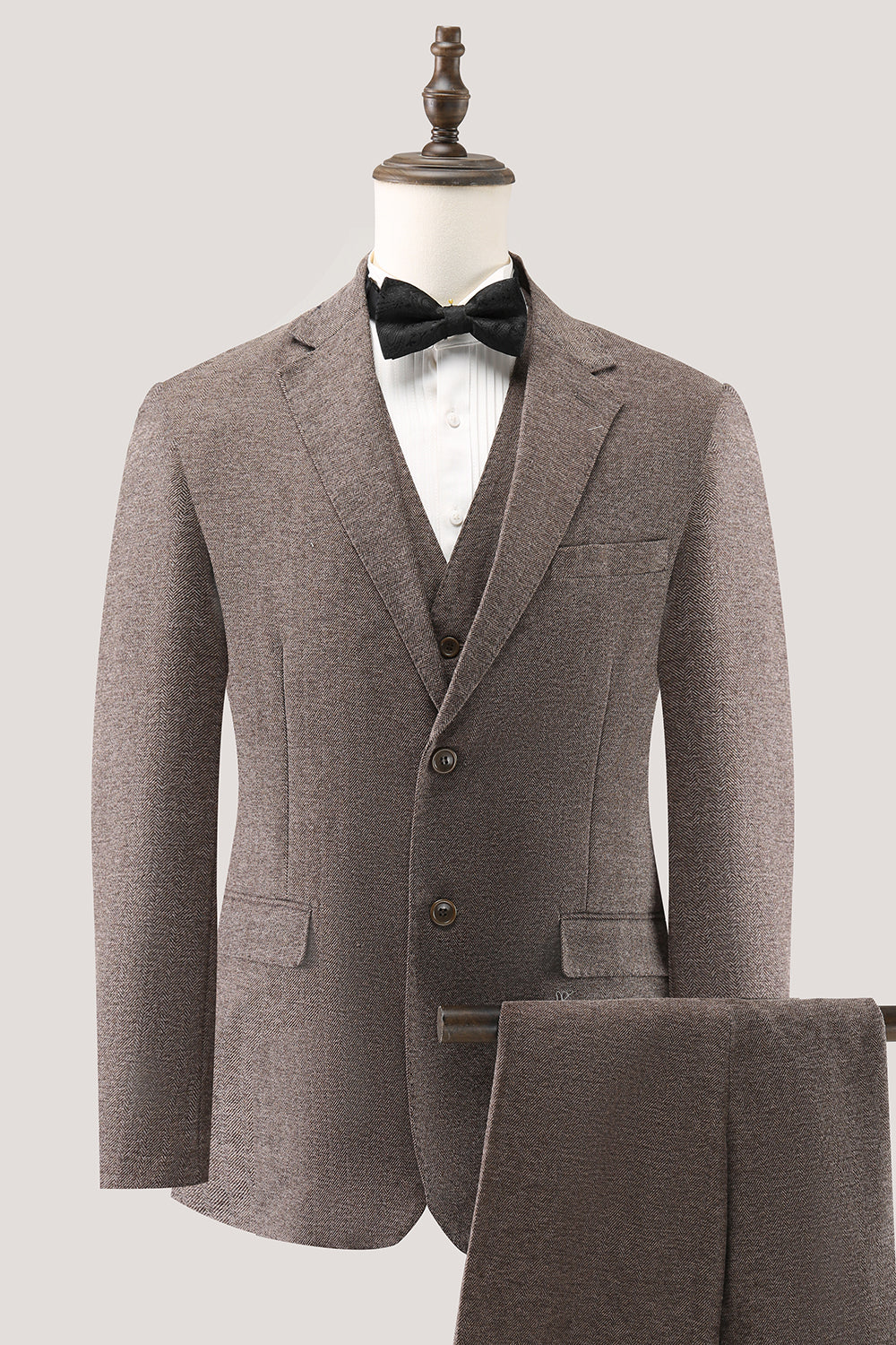 Brun Notched revers 3-delt enkeltradet mænds galladragter