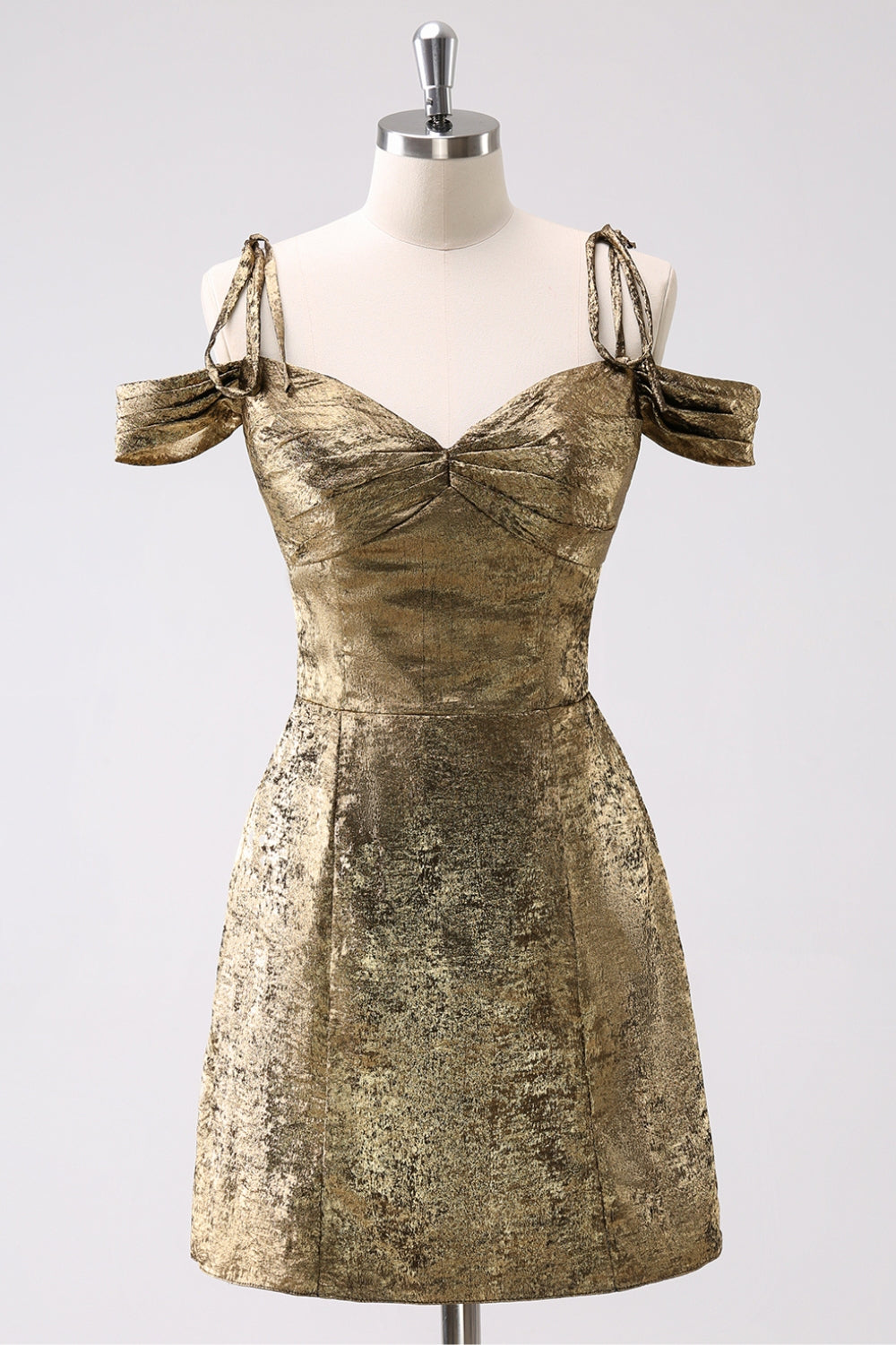 Gylden kold skulder A-linje kort Homecoming kjole