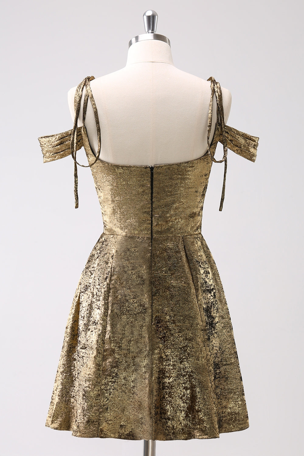 Gylden kold skulder A-linje kort Homecoming kjole