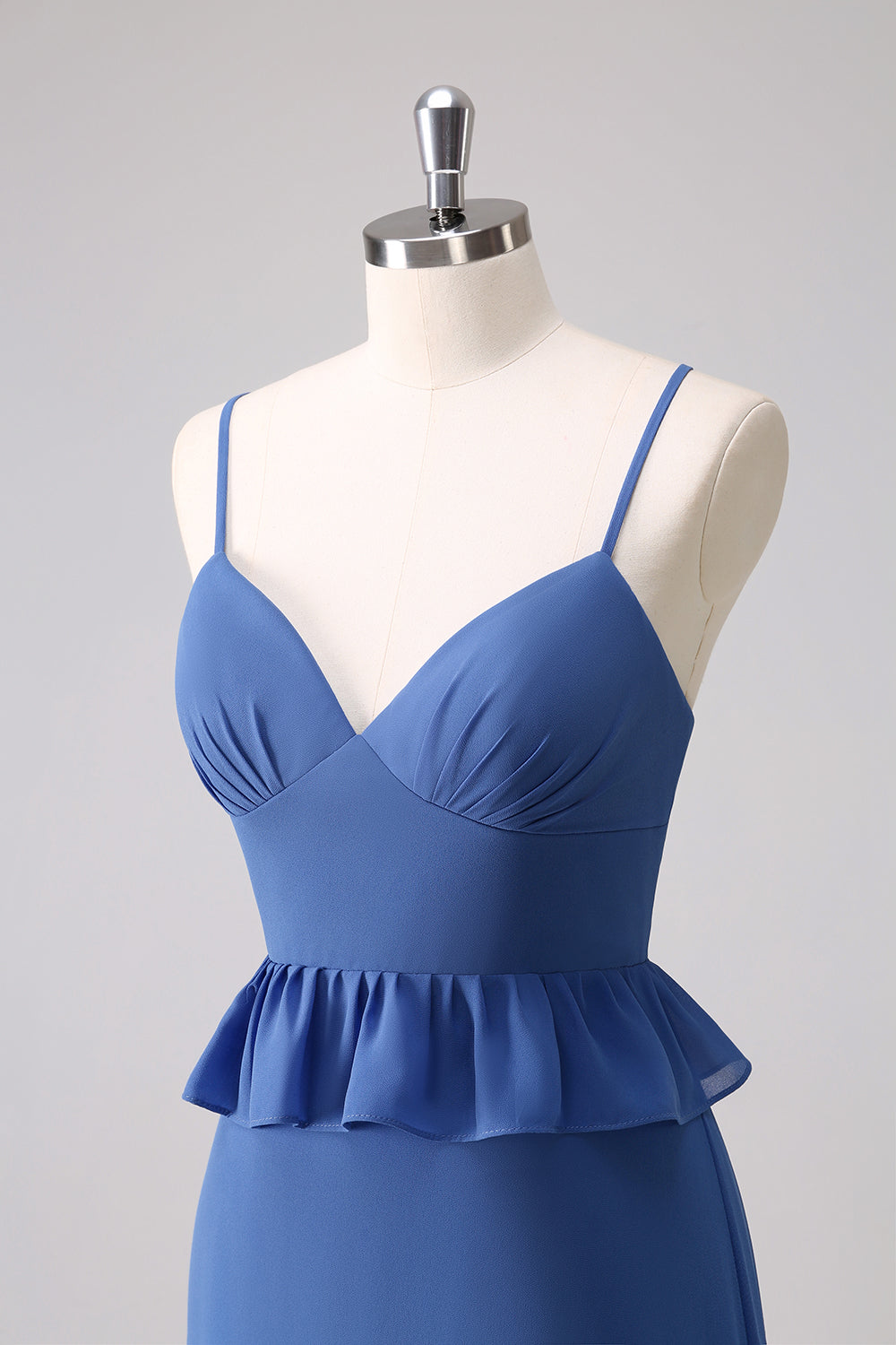 Mørkeblå Spaghetti stropper Lagdelt A-linje brudepigekjole