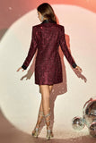 Glitter Burgundy Bodycon Maxi Blazer til kvinder med pailletter