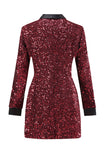 Glitrende Burgundy Bodycon Pailletter Maxi Blazer til kvinder