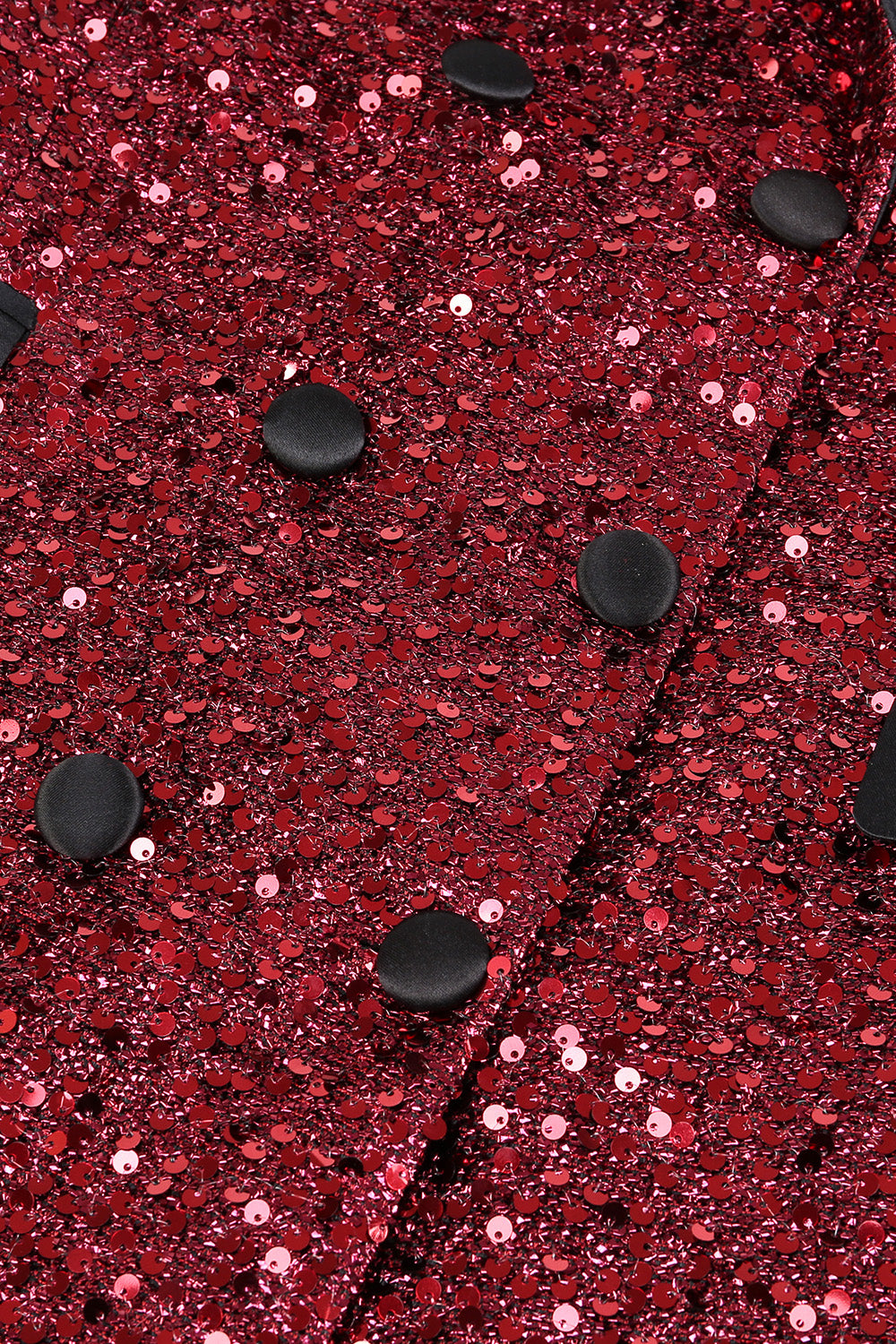 Glitrende Burgundy Bodycon Maxi Blazer til kvinder