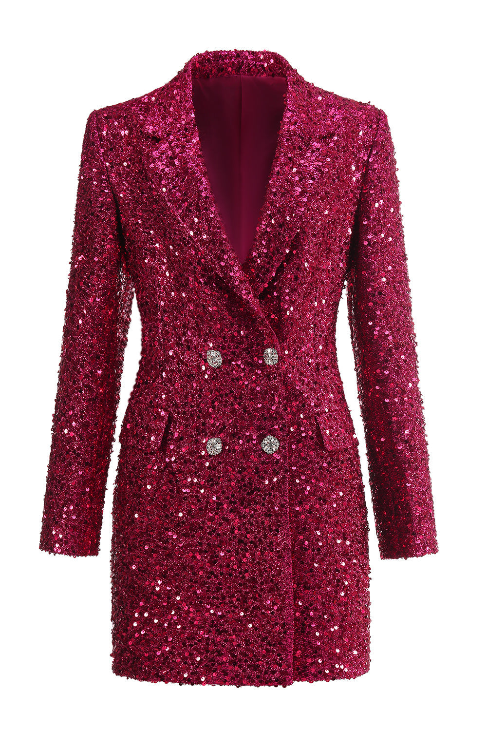 Glitrende Fuchsia Notched Lang Blazer til kvinder