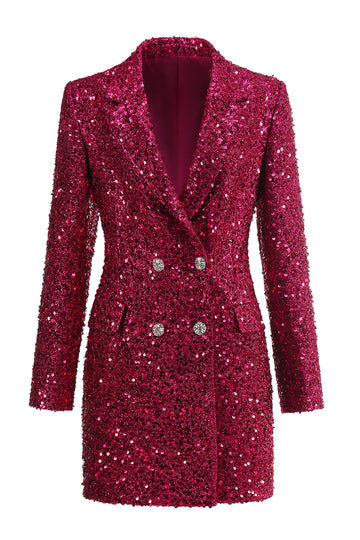 Glitrende Fuchsia Notched Lang Blazer til kvinder